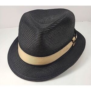 Scala Paper Straw Fedora Hat w Beige Black Hat Band